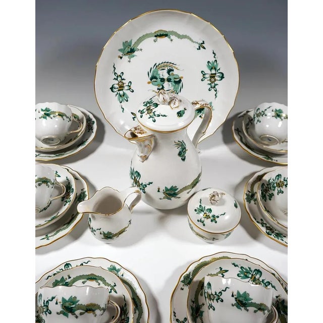 Baroque 20th Century Meissen Coffee Set with Dragon in Green & Gold, 1980s, Set of 22 For Sale - Image 3 of 12