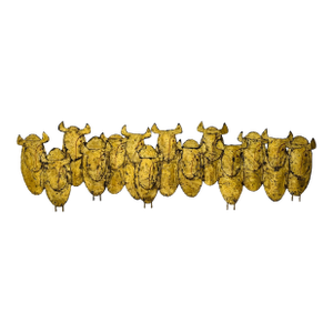 1970s Mid Century Torch Cut Metal Wall Sculpture of Bulls