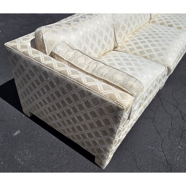 Ivory Mid-Century W & J Sloane Tuxedo Sectional Sofa in Custom Geometric Jacquard Upholstery For Sale - Image 8 of 14