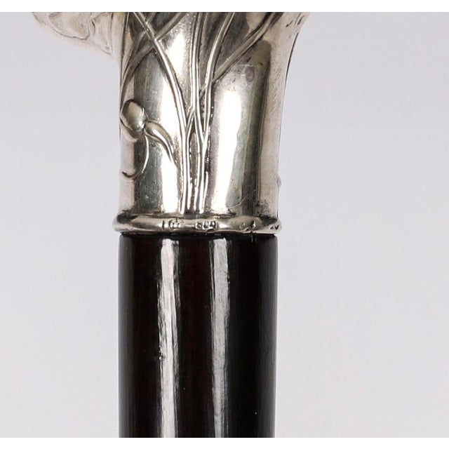 Antique French Art Nouveau Silver Topped Walking Cane Stick, 1890s For Sale - Image 11 of 15