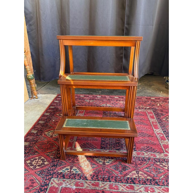 Wood Library Stepladder with Leather-Covered Steps For Sale - Image 12 of 12