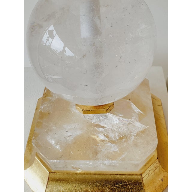Wood Late 20th Century Rock Crystal Obelisk & Sphere Form Table Lamps - A Pair For Sale - Image 7 of 10