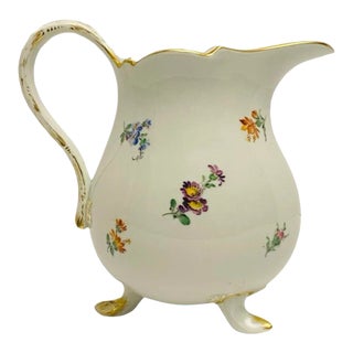 Late 19th Century Antique Meissen Gilded Scattered Flowers Footed Porcelain Pitcher For Sale