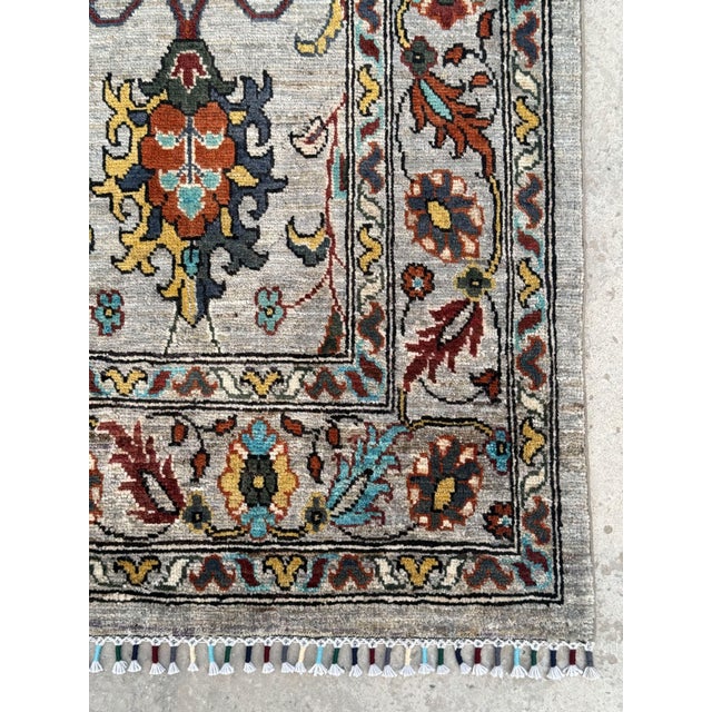 Farmhouse Ziegler Design Area Rug, Hand-Knotted Wool, Floral, 5x7, Silver & Teal For Sale - Image 3 of 12