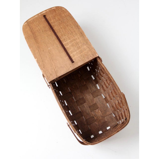 Brown Vintage Splint Wood Picnic Basket For Sale - Image 8 of 16