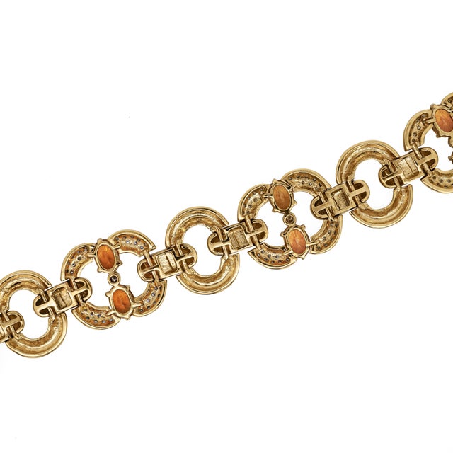 2020s 12.75 Carat Oval Spessartine Garnet & Diamond 18k Gold Wide Oval Link Bracelet For Sale - Image 5 of 6