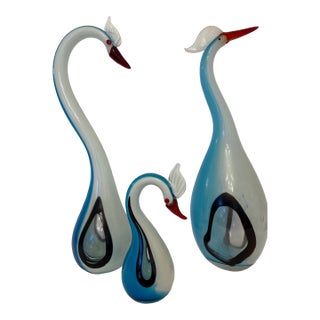 Vintage Mid-Century Modern Sommerso Murano Tall Herons, Set of 3 For Sale