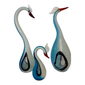 Vintage Mid-Century Modern Sommerso Murano Tall Herons, Set of 3