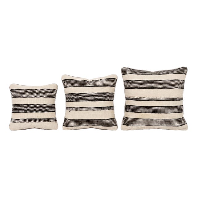 Gray Striped Kilim Pillow Cover - Set of Three For Sale