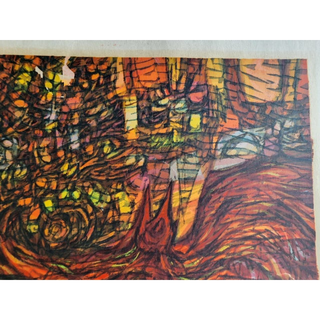 Colorful Mid-Century abstract serigraph titled Firebird.by Kenneth William Auvil, American 1925-1999. Signed and dated...