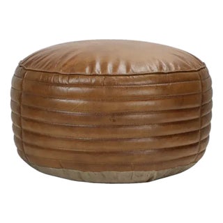 Matthew Izzo Home Tackshop Leather Round Ottoman For Sale