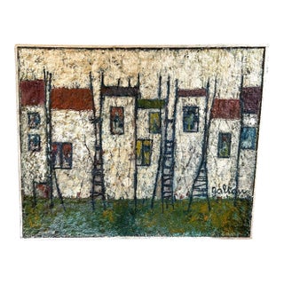 1960s Rare Original Abstract Plaster Oil on Canvas by Austrian Artist Herta Galton For Sale