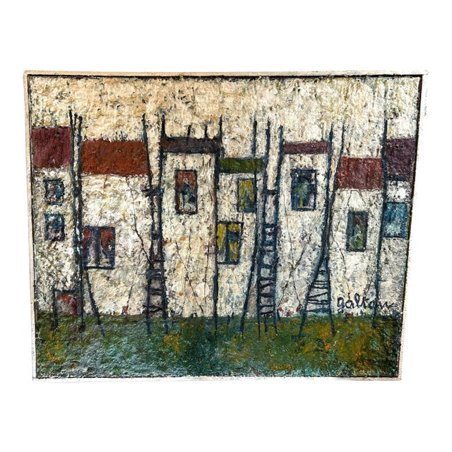 1960s Rare Original Abstract Plaster Oil on Canvas by Austrian Artist Herta Galton For Sale