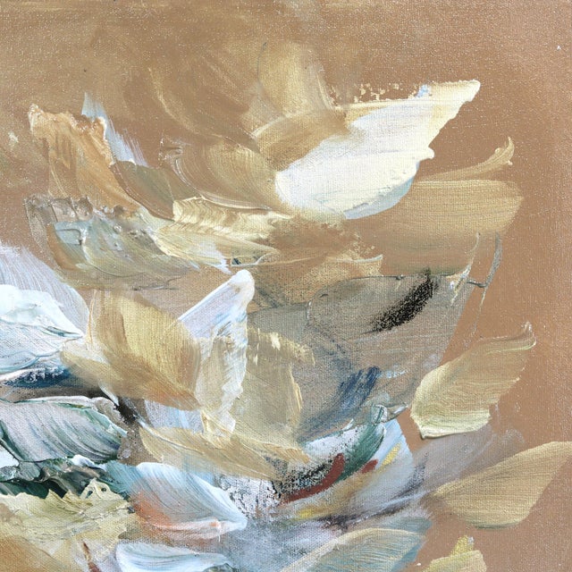 Abstract Waves of Freedom - Abstract Gold Tone Textural Floral Acrylic Canvas Painting Original Artwork by Ve Boisvert For Sale - Image 3 of 9