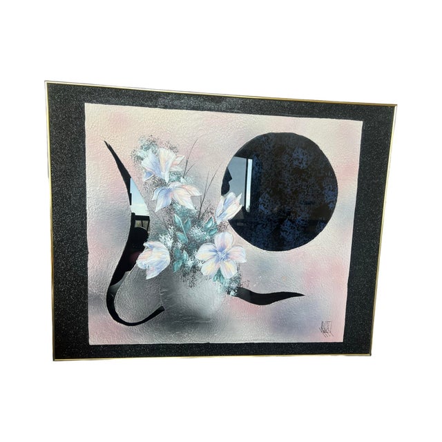 Art Deco Vintage Large Postmodern 1980s Memphis Laurel Wall Art Mirror Painting Rare Deco 80s For Sale - Image 3 of 12