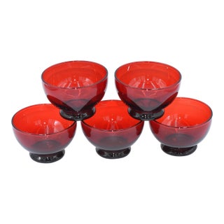 1950s Low Sherbet Baltic Royal Ruby by Anchor Hocking - 5pc Set For Sale