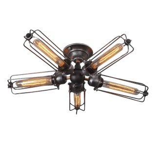 5 Bulb Industrial Ceiling Light - A Pair For Sale