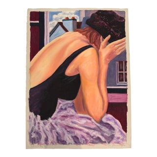 Contemporary Figurative Oil Stick Painting on Gessoed Paper "Contemplating" by Teresa DiMarco For Sale