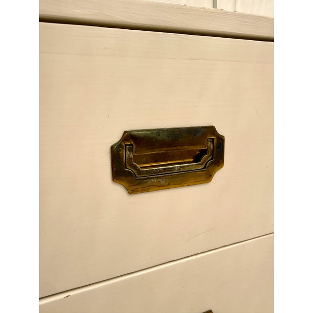 1970's Pair of White Campaign Nightstands For Sale - Image 10 of 12