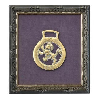 Framed Antique English Horse Brass – Leo Zodiac Sign For Sale