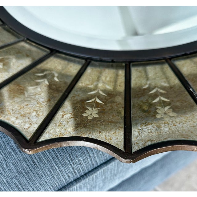 Uttermost Round Sunburst Venetian Style Etched Glass Wall Mirror For Sale - Image 12 of 17