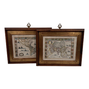 Pair of Italian Framed Antique Style Maps by Ethan Allen