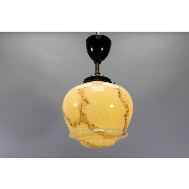 Art Deco Ivory and Brown Marbled Glass Pendant Light, Germany, 1930s For Sale - Image 14 of 18