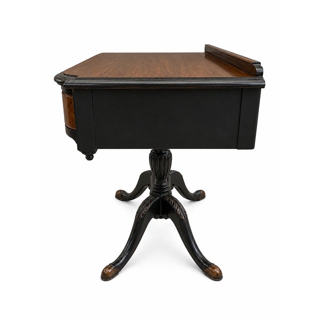 Wood Early 20th Century Restored Berkey & Gay Neoclassical Writing Desk With Burl Wood & Black Accents For Sale - Image 7 of 9