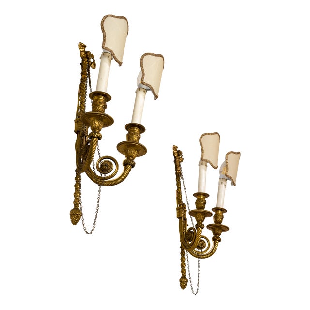 Napoleon III Wall Lamps in Gilded and Hand-Chiseled Bronze, Set of 2 For Sale