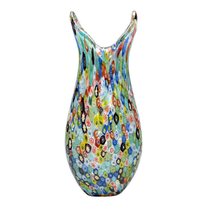 Murano Millefiori Glass Vase With Dual-Point Crown Rim