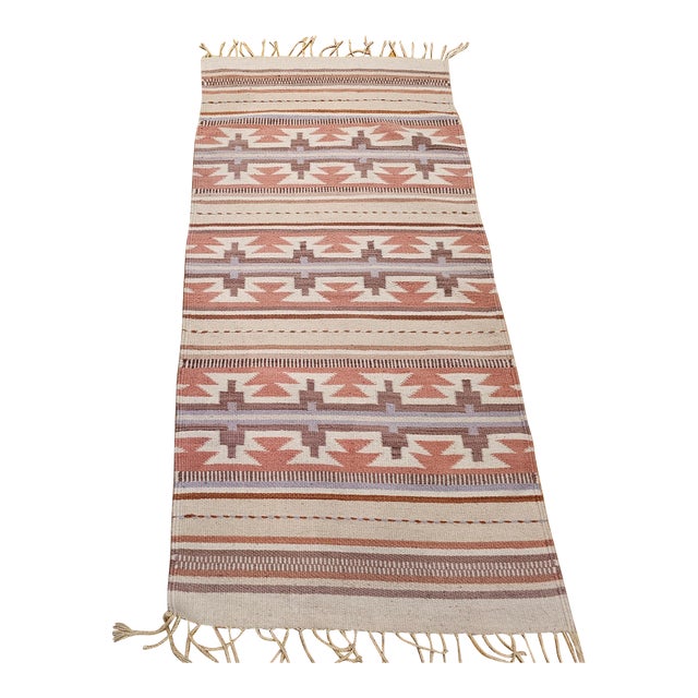 Vintage American Southwestern Kilim Rug, Handwoven Stripe Pattern, Earth Tones, 3’ X 5’ For Sale