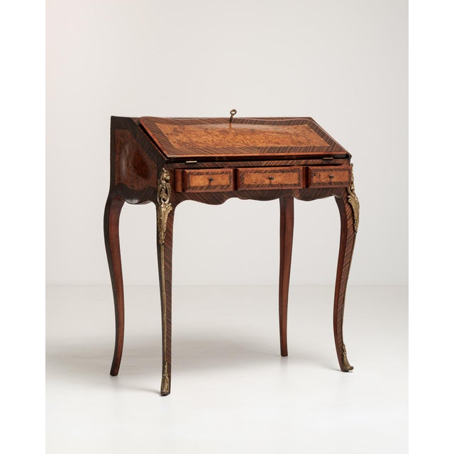Louis XV Secretary Desk with Brass Accents, Rococo Style, France, 19th Century For Sale - Image 15 of 18