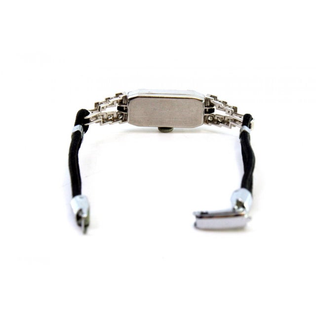 Platinum Watch with Brilliant-Cut Diamonds and Bracelet with Cordonèe For Sale - Image 5 of 9