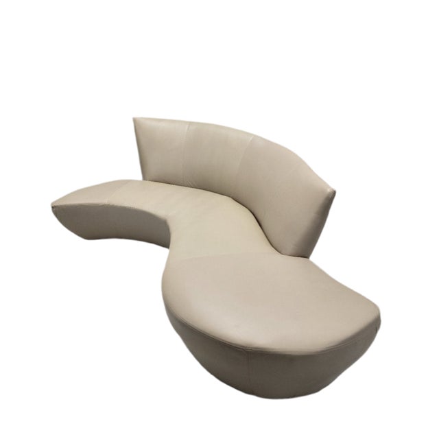 Late 20th Century Mid Century Modern Vladimir Kagan Style Asymmetrical Serpentine Bilbao Sofa Newly Reupholstered in Leather For Sale - Image 5 of 7