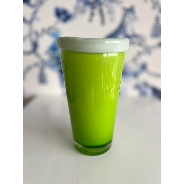 1990s Handblown Lime Green Glass Vase For Sale - Image 4 of 8