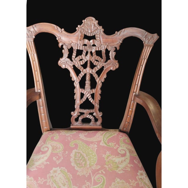 Wood Vintage Chippendale, Georgin Ribbon-Back Armchair With Upholstered Seat For Sale - Image 7 of 8