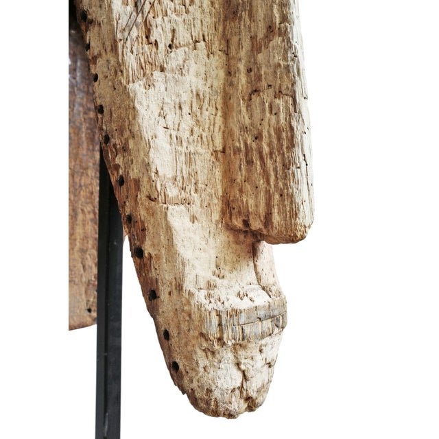 Tan Large Old Rare Double Fang Mask on Stand For Sale - Image 8 of 13