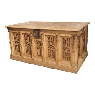 Circa 1880 French Gothic Style Desk in Carved and Bleached Oak For Sale