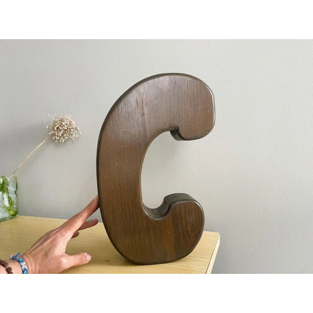 Large Portuguese Wood Block Signage Letter C, 1960s For Sale - Image 6 of 6