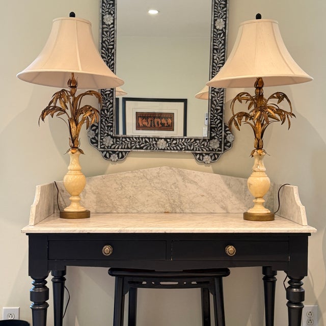 1930s 1930s Pair of 1930s Hollywood Regency Palm Tree & Marble Lamps For Sale - Image 5 of 10