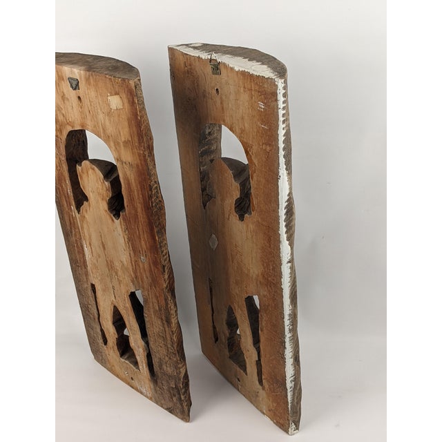 Pair of Mid-Century European Hand-Carved Wood Watchman Figural Relief Panels, Brown For Sale - Image 11 of 12