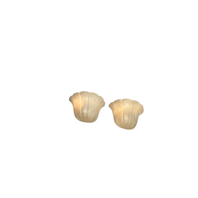 Art Deco Fluted Tulip Form Alabaster Wall Lights, Aljuna Spain, 1970s, Set of 2 For Sale - Image 6 of 8