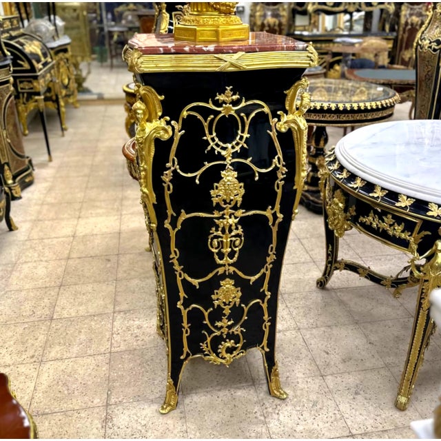 Rococo Style Black Stand Column With Gold Details Marble Topped | Chairish