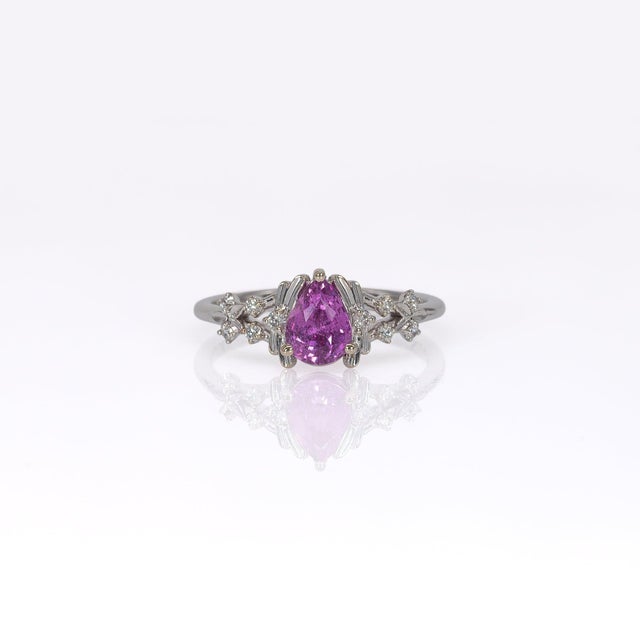 Pink Sapphire Ring With Earth-Mined Diamond Accents: Solid 14k Gold, Size 6.75 For Sale - Image 4 of 9