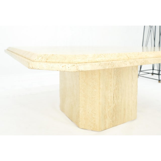 1970s Cut Corners 40" Square Single Pedestal Base Italian Travertine Coffee Table For Sale - Image 5 of 10