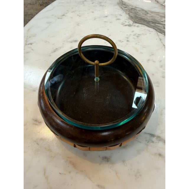 Unique vintage decorative box featuring a beautifully crafted wooden body with sculpted panel detailing, a thick teal-...