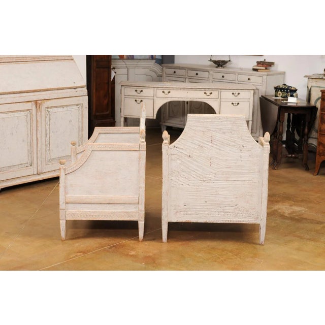 Neoclassical Style 1850s Gray Painted and Carved Armchairs with Guilloches, Pair For Sale - Image 10 of 12