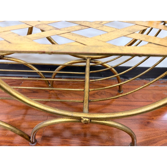 Vintage Gold Gilt Metal Bench With Scrollwork Arms For Sale In New York - Image 6 of 7