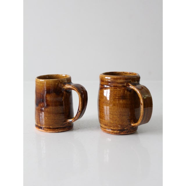 Vintage Rustic Handmade Pottery Mug Pair For Sale - Image 4 of 10
