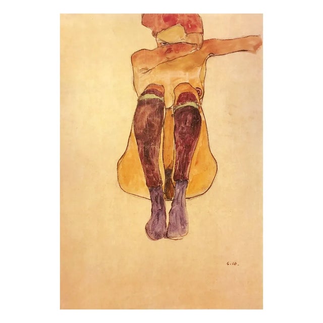 Artist: Egon Schiele Country: Austria Title: Seated nude with purple Stocking Medium: Offset – 2 Paper: Heavy paper 16 x...